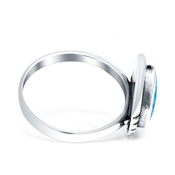 Triangular Ring Created Blue Opal Oxidized 925 Sterling Silver Wholesale